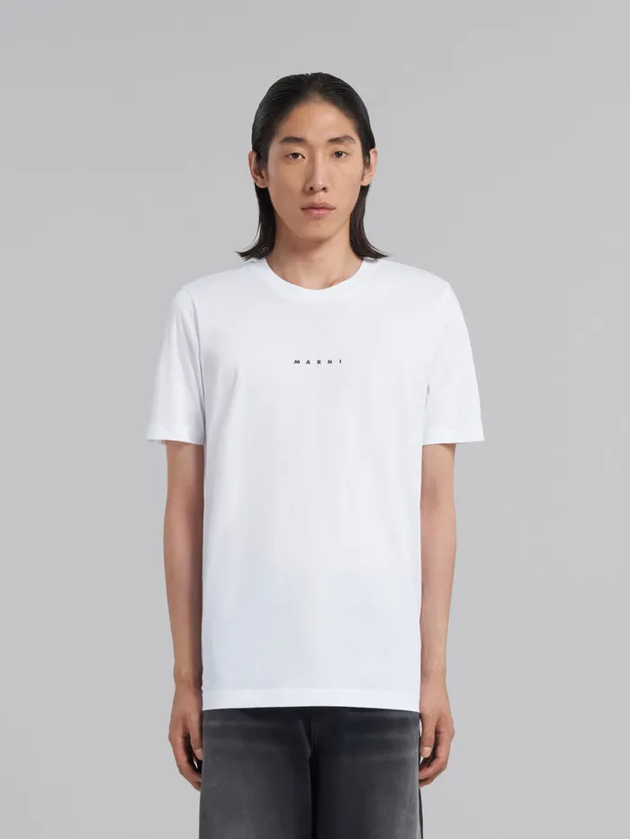 White Organic Cotton Tshirt With Logo Men Marni Tops and TShirts