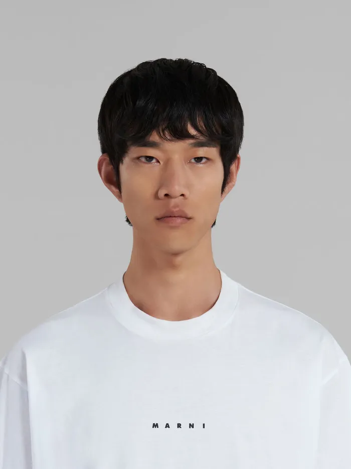 White Organic Cotton Tshirt With Logo Men Marni Tops and TShirts