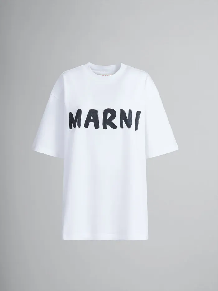 White Organic Cotton Tshirt With Logo Women Marni Tops and TShirts