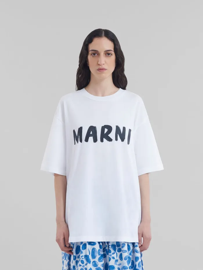 White Organic Cotton Tshirt With Logo Women Marni Tops and TShirts