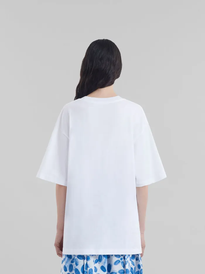 White Organic Cotton Tshirt With Logo Women Marni Tops and TShirts