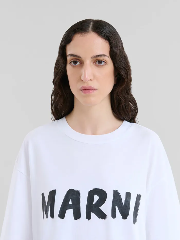 White Organic Cotton Tshirt With Logo Women Marni Tops and TShirts