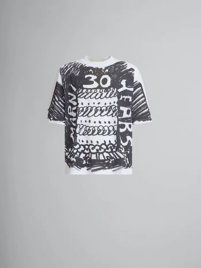 White Organic Cotton Tshirt With Marni 30th Anniversary Print Men Marni Tops and TShirts