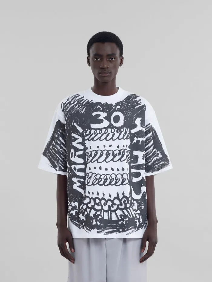 White Organic Cotton Tshirt With Marni 30th Anniversary Print Men Marni Tops and TShirts