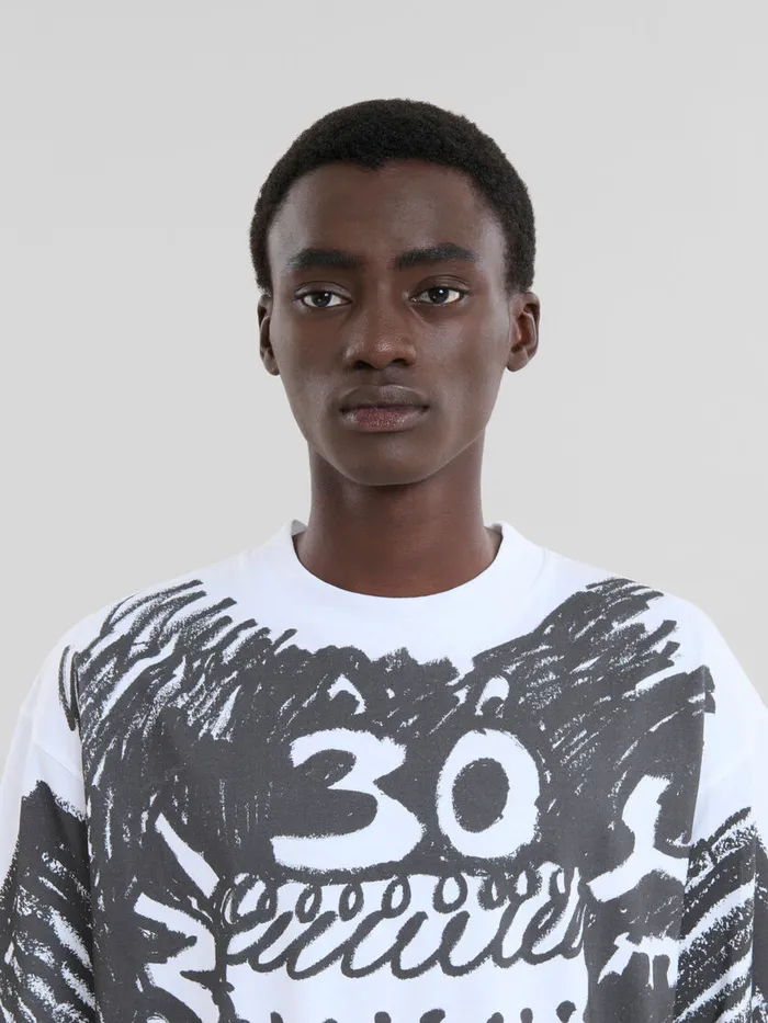 White Organic Cotton Tshirt With Marni 30th Anniversary Print Men Marni Tops and TShirts
