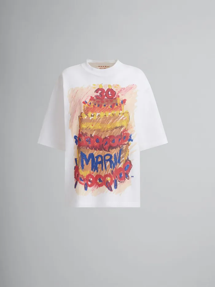 White Organic Cotton Tshirt With Marni 30th Anniversary Print WomenMen Marni Tops and TShirts