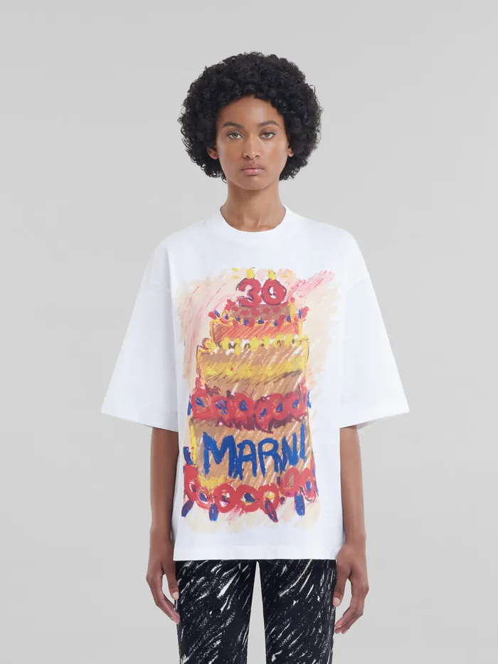 White Organic Cotton Tshirt With Marni 30th Anniversary Print WomenMen Marni Tops and TShirts