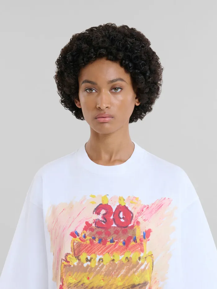 White Organic Cotton Tshirt With Marni 30th Anniversary Print WomenMen Marni Tops and TShirts