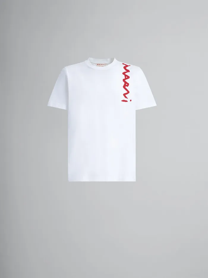 White Organic Cotton Tshirt With Marni Mending Logo Men Marni Tops and TShirts