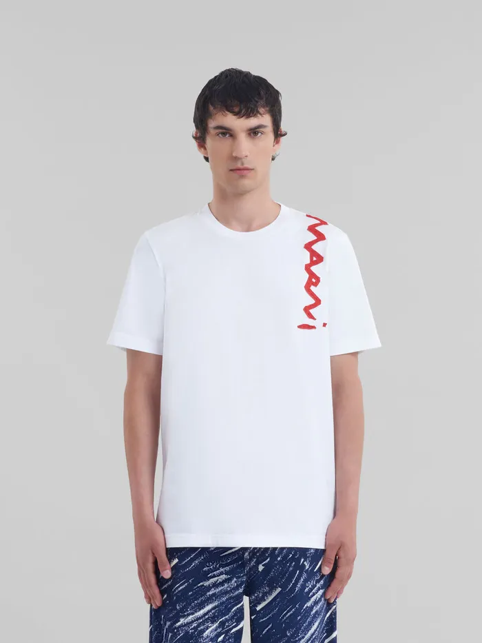 White Organic Cotton Tshirt With Marni Mending Logo Men Marni Tops and TShirts