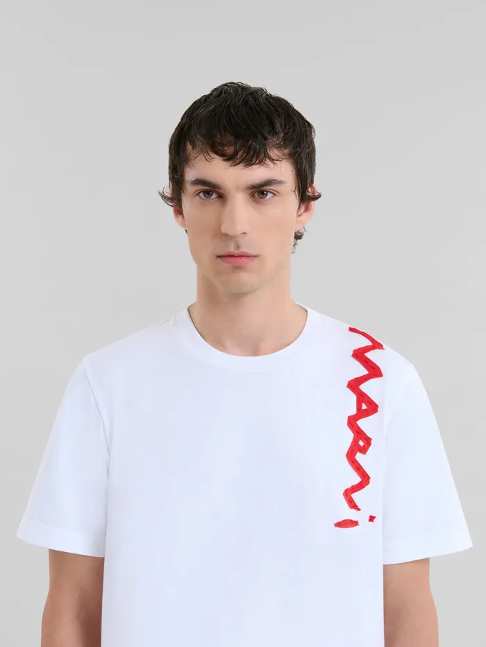 White Organic Cotton Tshirt With Marni Mending Logo Men Marni Tops and TShirts