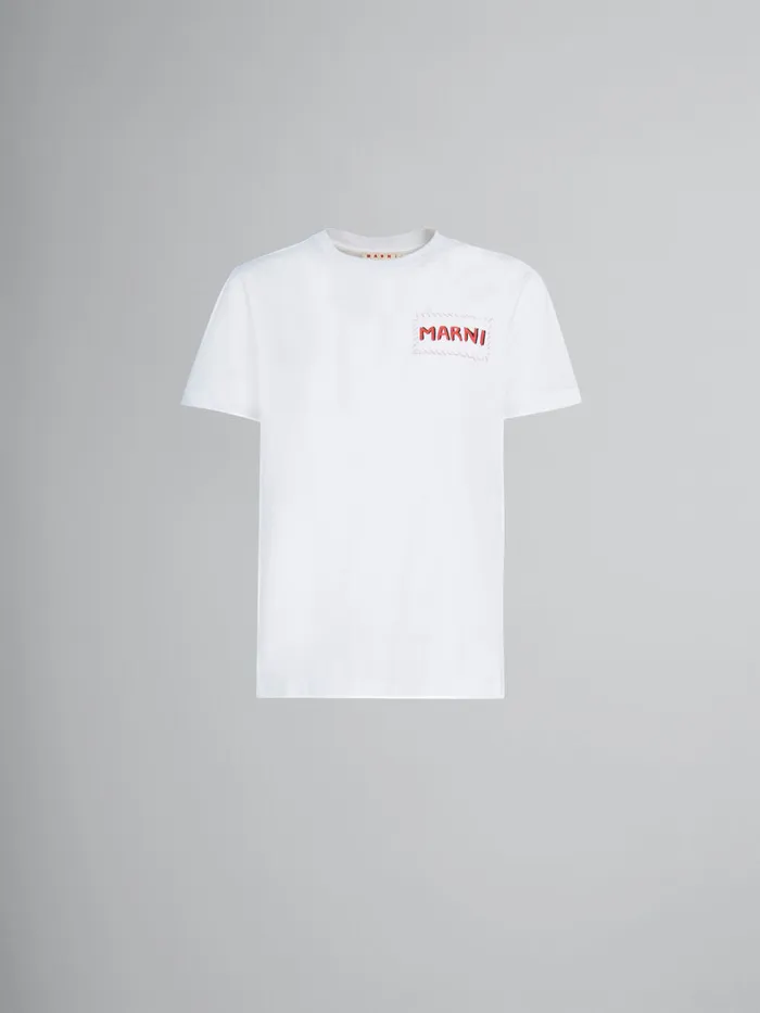 White Organic Cotton Tshirt With Marni Patch Men Marni Tops and TShirts