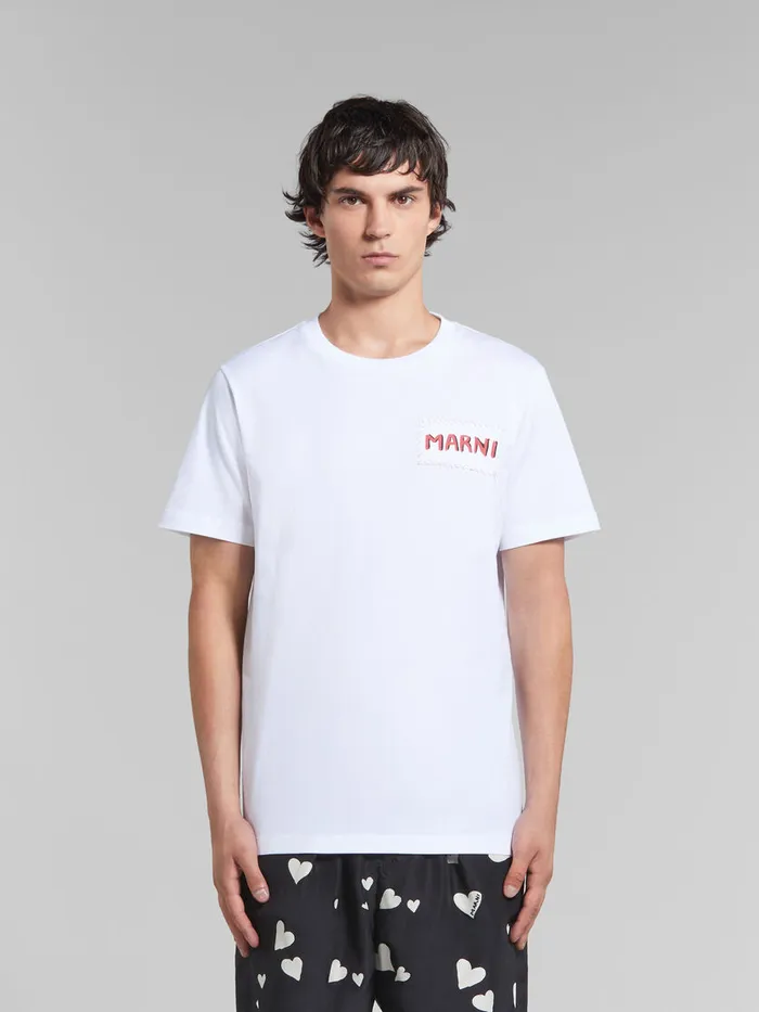 White Organic Cotton Tshirt With Marni Patch Men Marni Tops and TShirts
