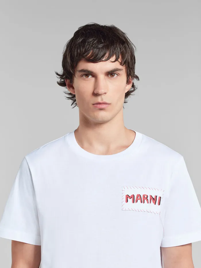 White Organic Cotton Tshirt With Marni Patch Men Marni Tops and TShirts