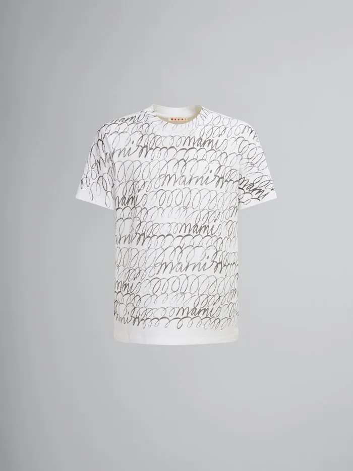 White Organic Cotton Tshirt With Marni Scribble Motif Men Marni Tops and TShirts