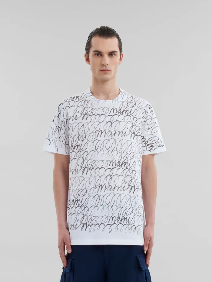 White Organic Cotton Tshirt With Marni Scribble Motif Men Marni Tops and TShirts