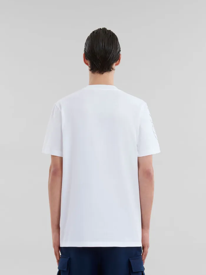White Organic Cotton Tshirt With Marni Scribble Motif Men Marni Tops and TShirts