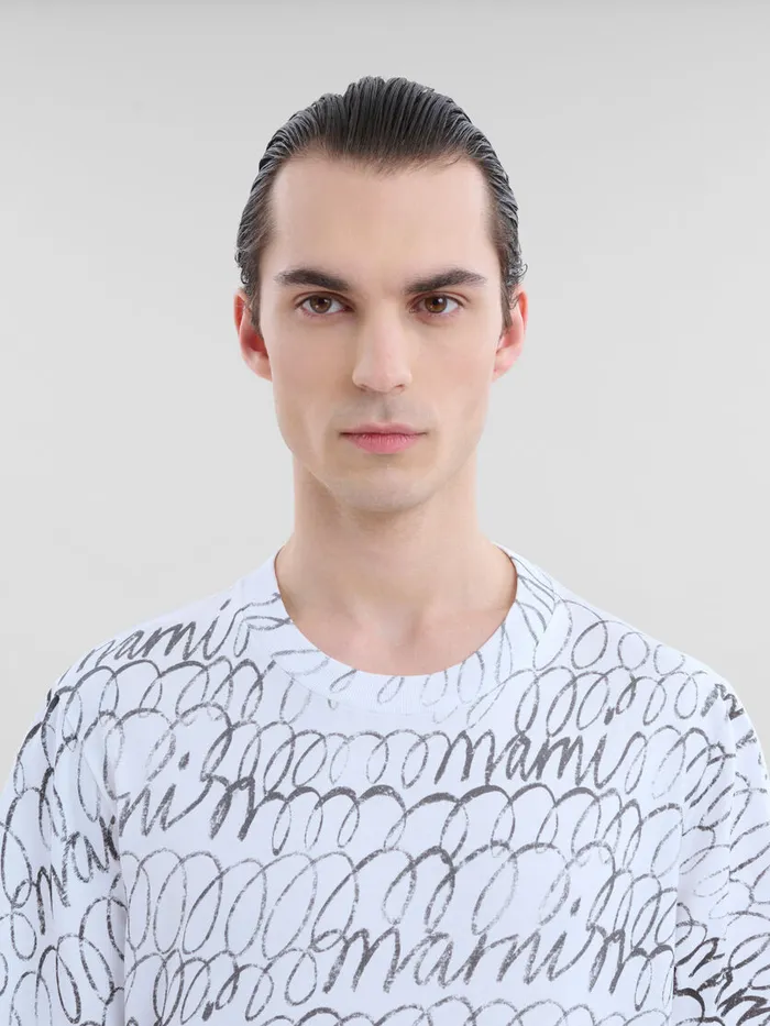 White Organic Cotton Tshirt With Marni Scribble Motif Men Marni Tops and TShirts