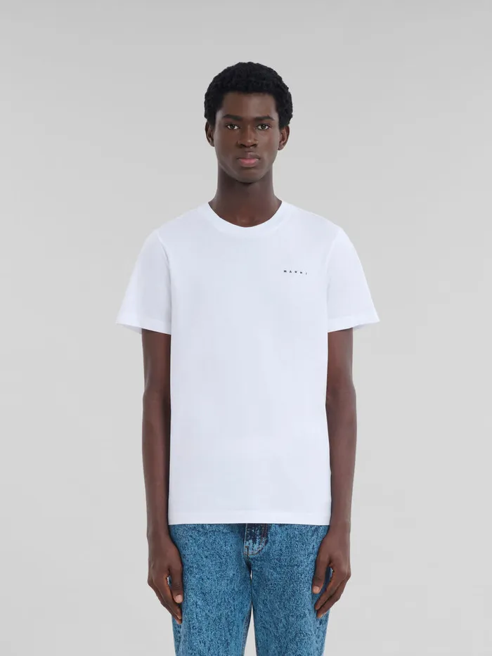 White Organic Cotton Tshirt With Mini Marni Logo Men Marni Tops and TShirts
