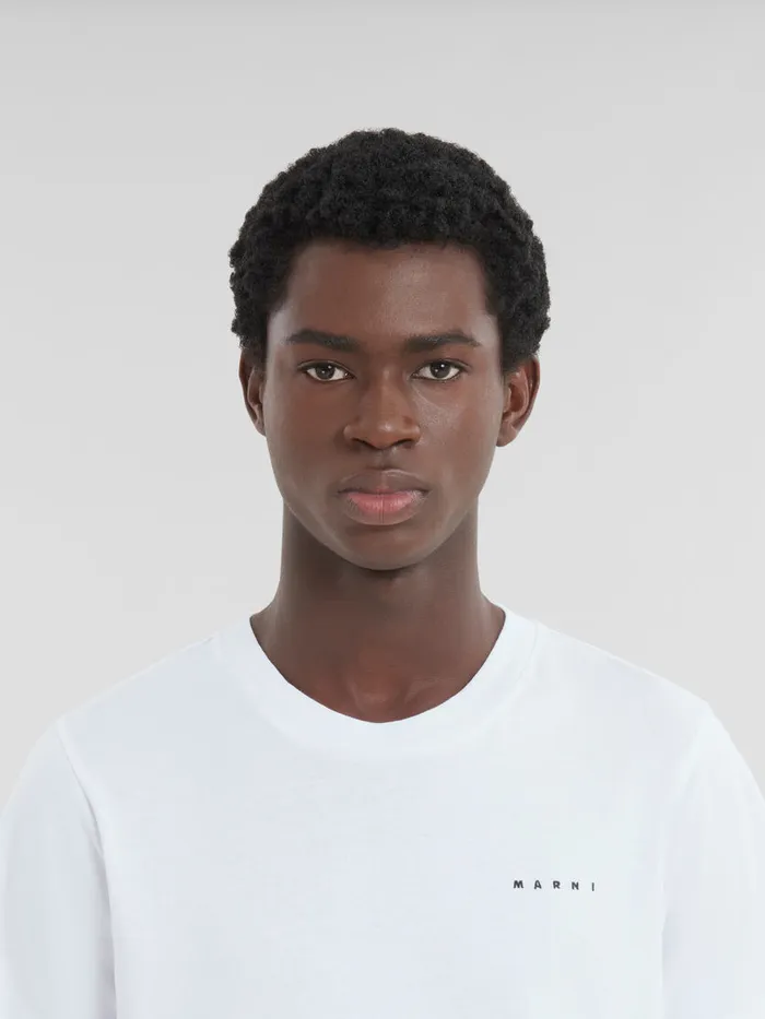 White Organic Cotton Tshirt With Mini Marni Logo Men Marni Tops and TShirts