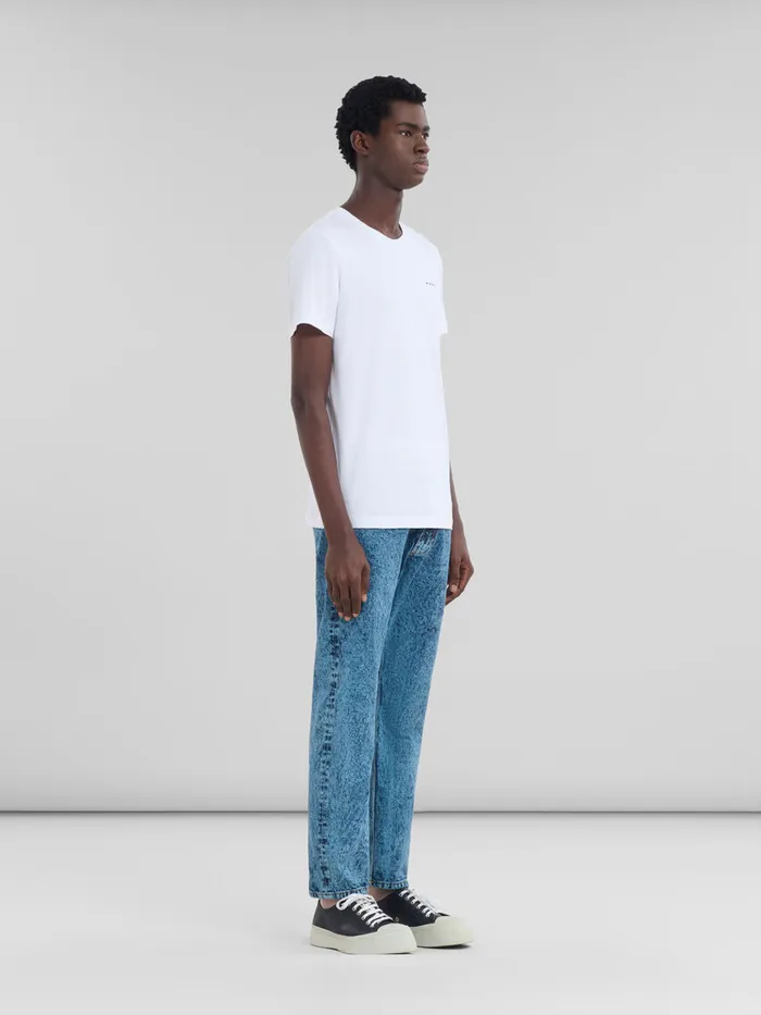 White Organic Cotton Tshirt With Mini Marni Logo Men Marni Tops and TShirts