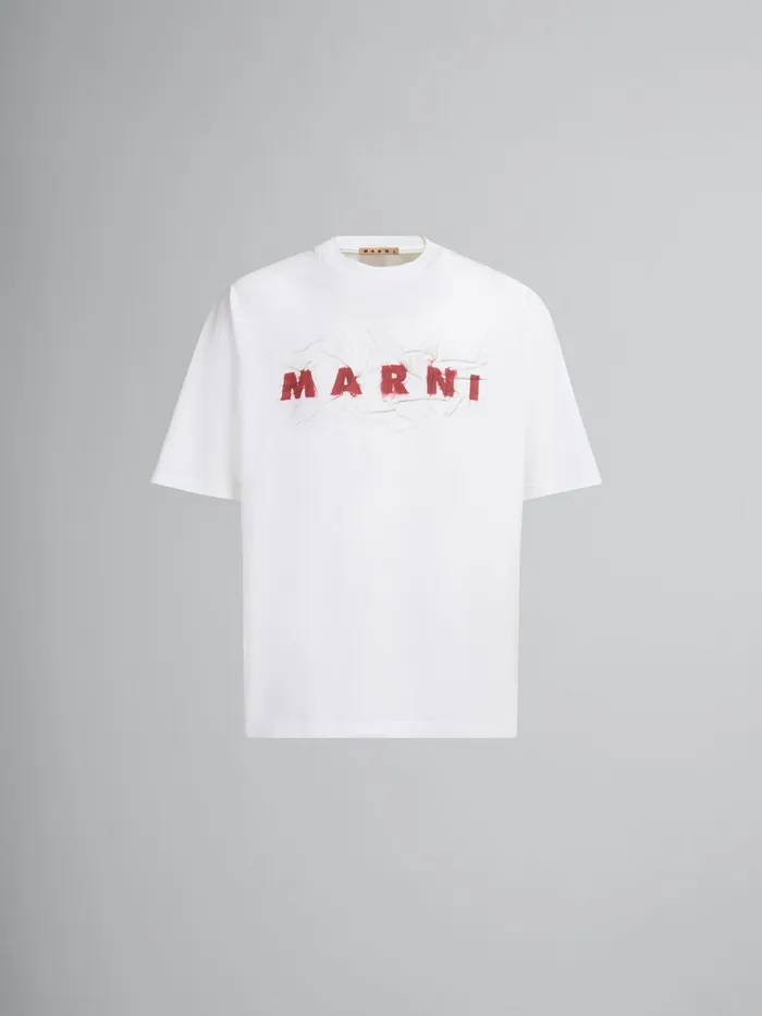 White Organic Cotton Tshirt With Wrinkled Marni Logo Men Marni Tops and TShirts