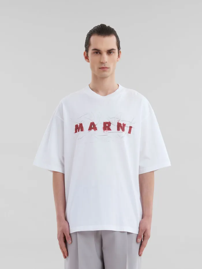 White Organic Cotton Tshirt With Wrinkled Marni Logo Men Marni Tops and TShirts