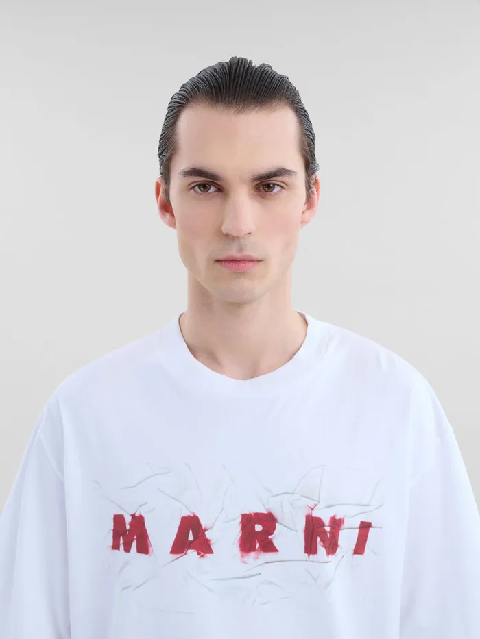 White Organic Cotton Tshirt With Wrinkled Marni Logo Men Marni Tops and TShirts