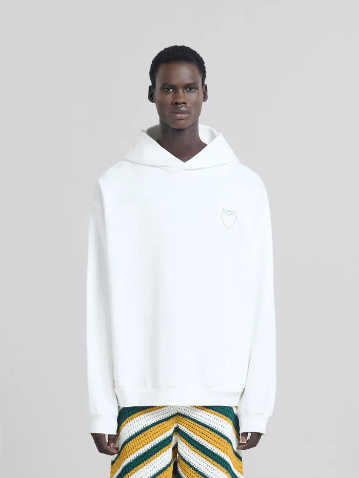 White Organic Jersey Hoodie With Back Print Men Marni Sweatshirts