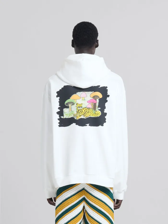 White Organic Jersey Hoodie With Back Print Men Marni Sweatshirts