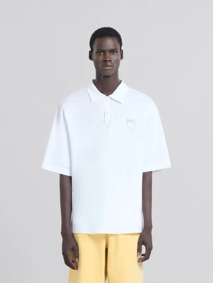White Organic Jersey Polo Shirt With Back Print Men Marni Tops and TShirts