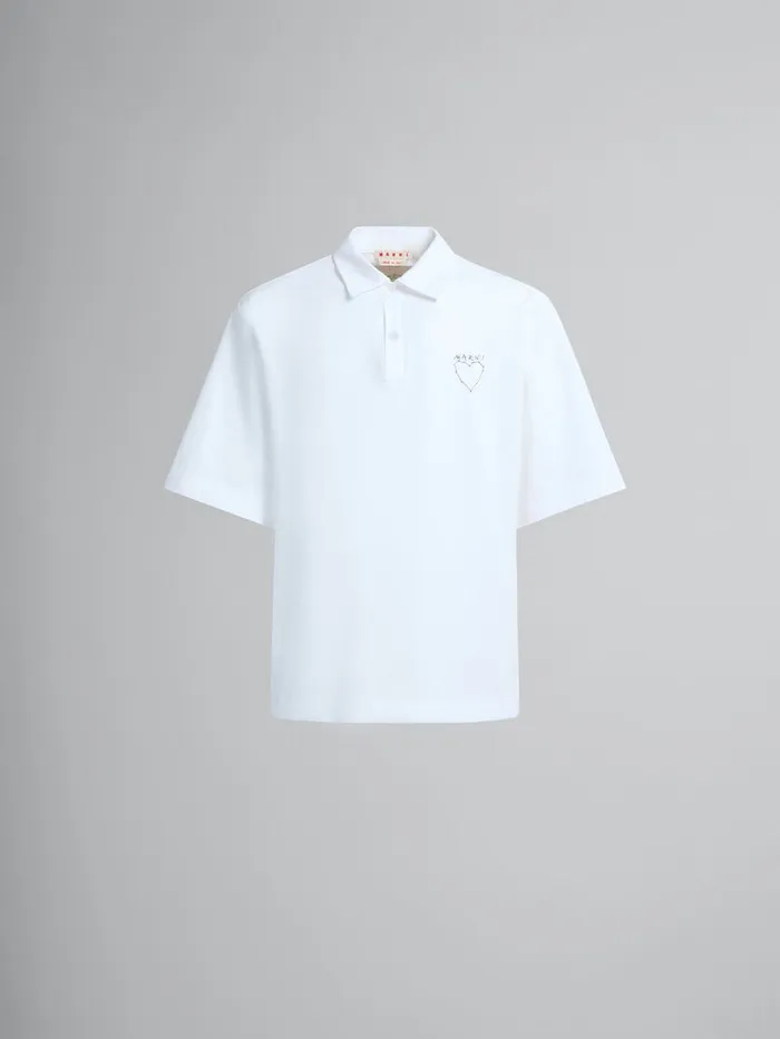 White Organic Jersey Polo Shirt With Back Print Men Marni Tops and TShirts
