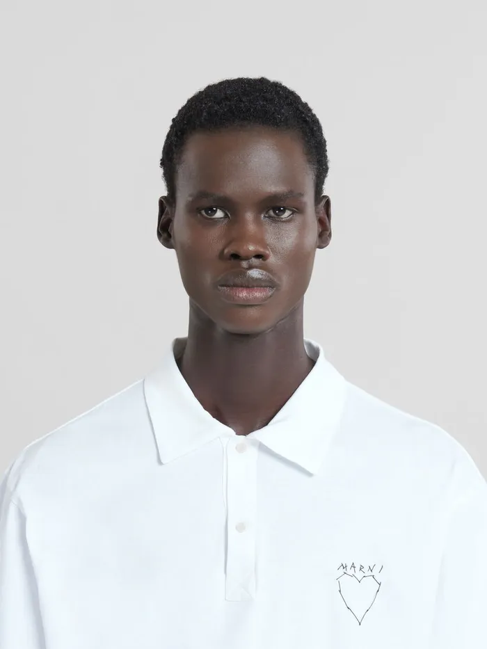 White Organic Jersey Polo Shirt With Back Print Men Marni Tops and TShirts