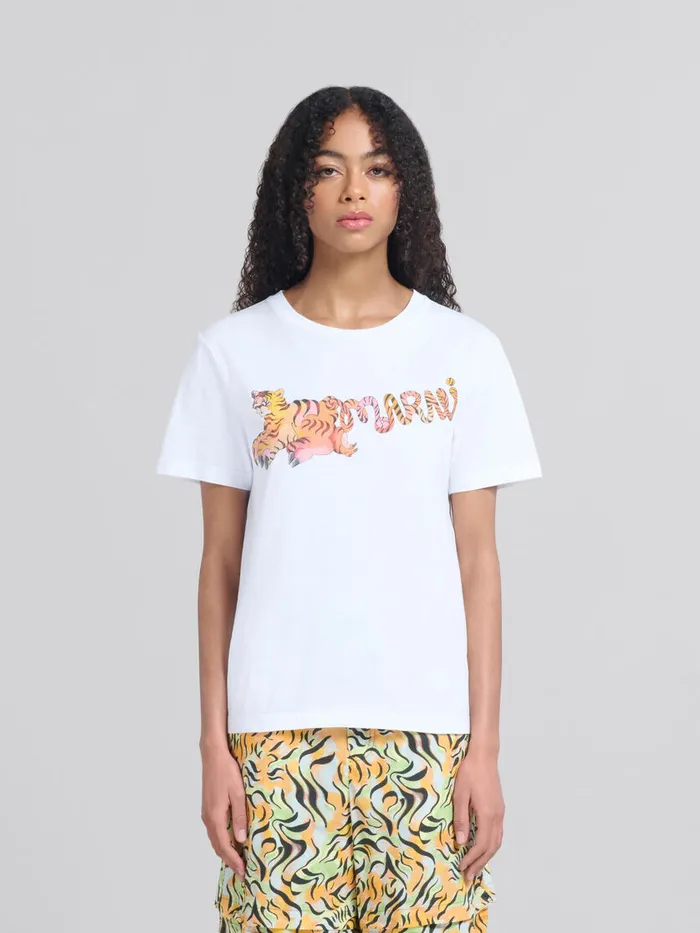 White Organic Jersey Regularfit Tshirt With Print Women Marni Tops and TShirts