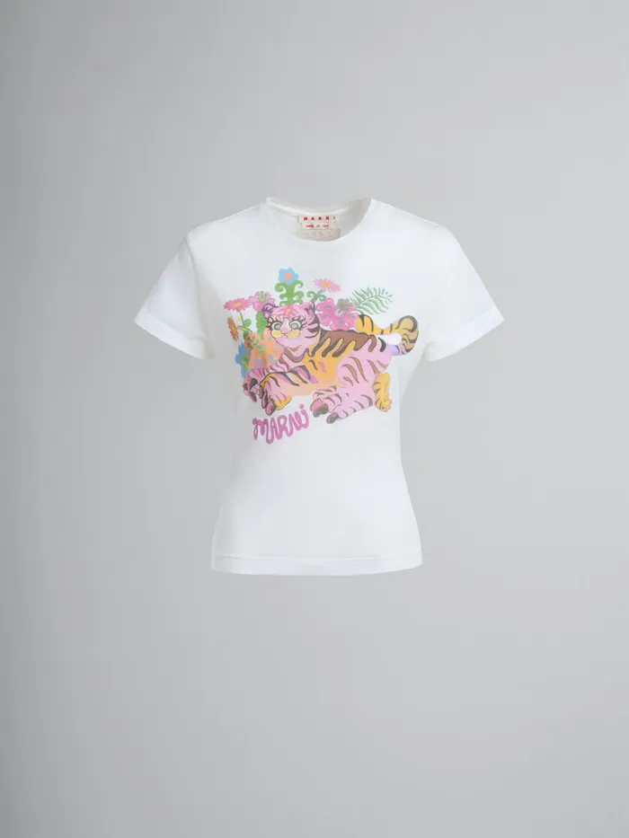 White Organic Jersey Slimfit Tshirt With Print Women Marni Tops and TShirts