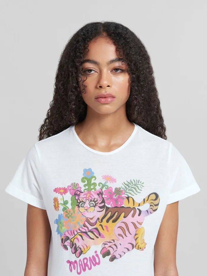 White Organic Jersey Slimfit Tshirt With Print Women Marni Tops and TShirts