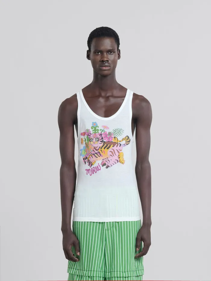 White Organic Jersey Tank Top With Print Men Marni Tops and TShirts