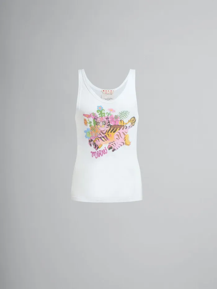 White Organic Jersey Tank Top With Print Men Marni Tops and TShirts