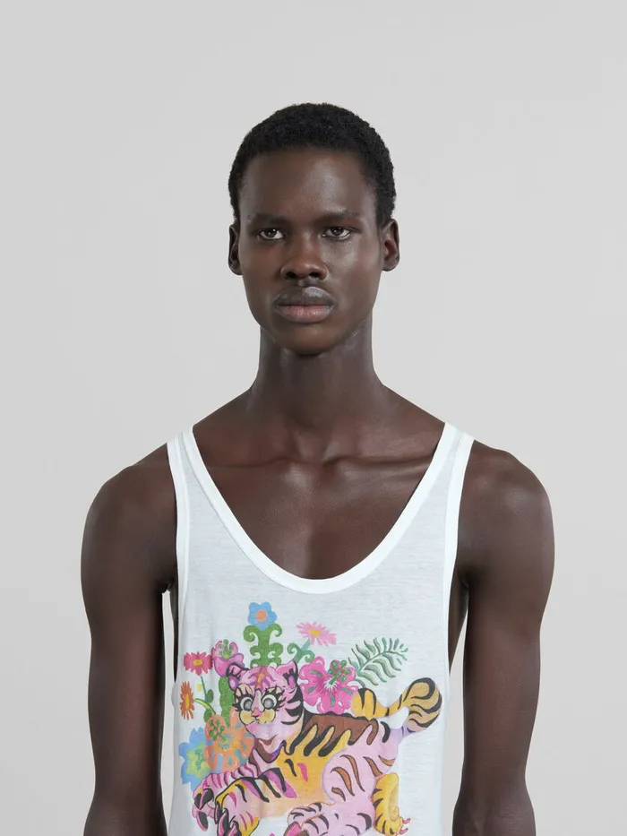 White Organic Jersey Tank Top With Print Men Marni Tops and TShirts