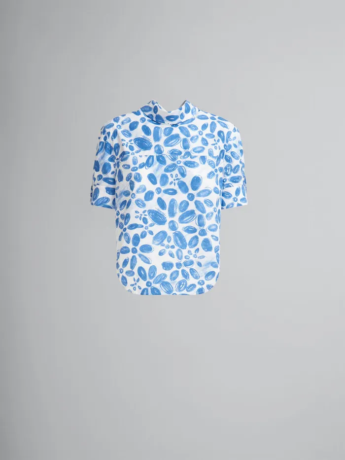 White Organic Poplin Backwards Shirt With Blooming Print Women Marni Tops and TShirts