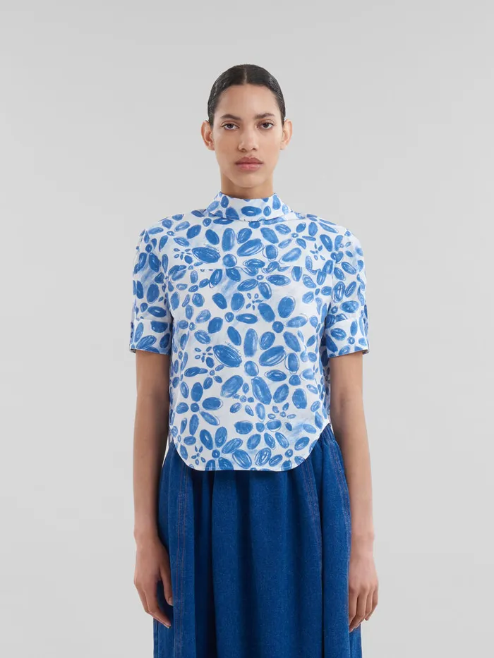White Organic Poplin Backwards Shirt With Blooming Print Women Marni Tops and TShirts