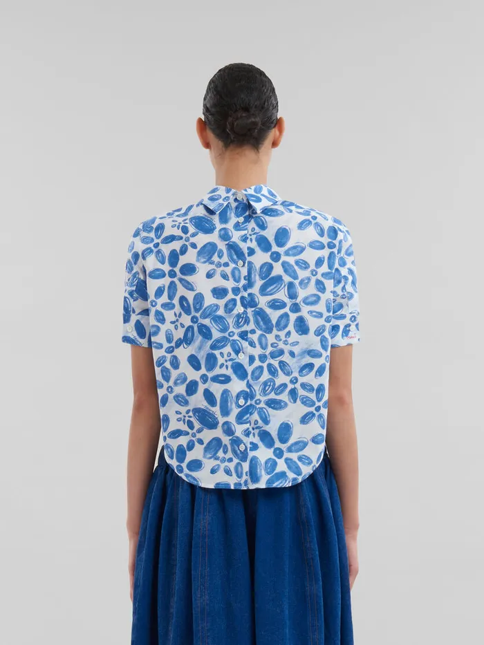White Organic Poplin Backwards Shirt With Blooming Print Women Marni Tops and TShirts