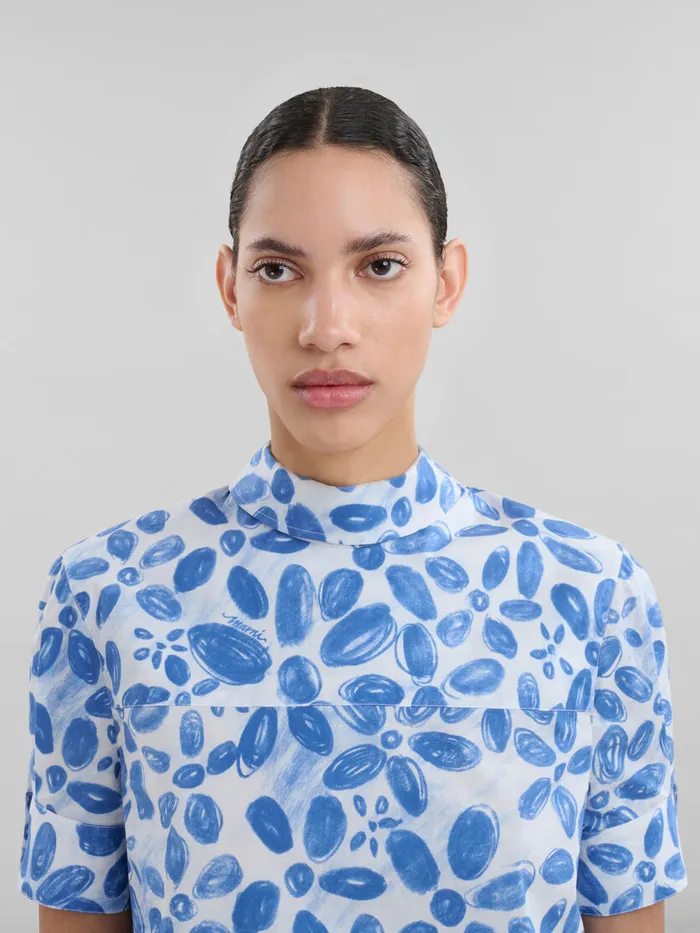 White Organic Poplin Backwards Shirt With Blooming Print Women Marni Tops and TShirts