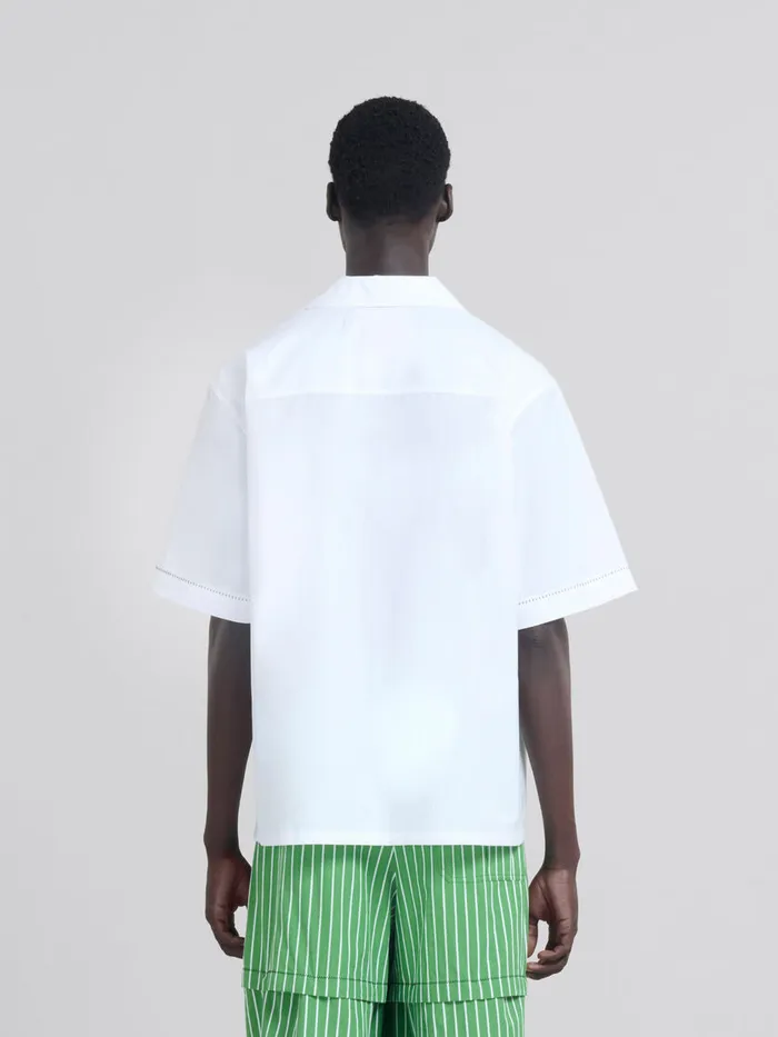 White Organic Poplin Bowling Shirt With Print Men Marni Tops and TShirts