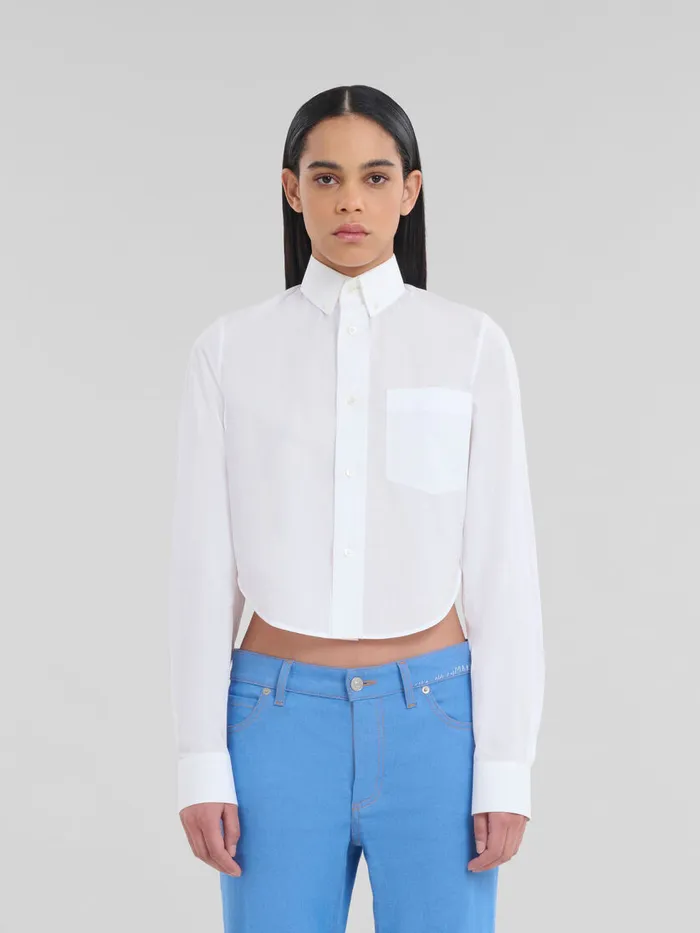 White Organic Poplin Cropped Shirt Women Marni Tops and TShirts