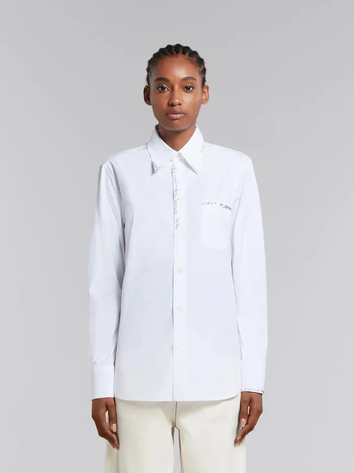 White Organic Poplin Shirt With Marni Mending Women Marni Tops and TShirts
