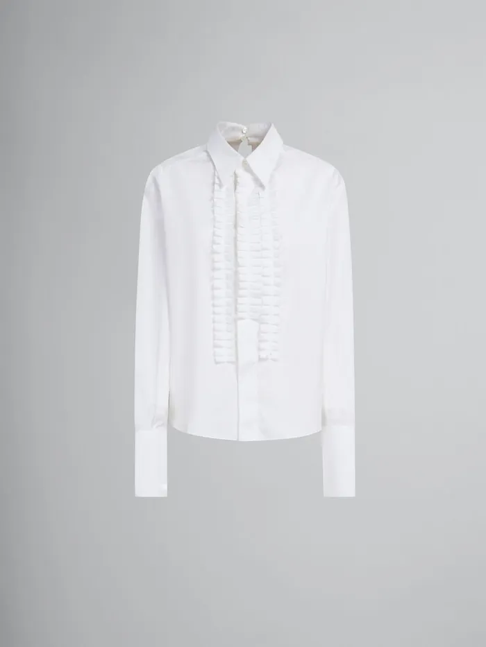White Organic Poplin Shirt With Ruffles Women Marni Tops and TShirts