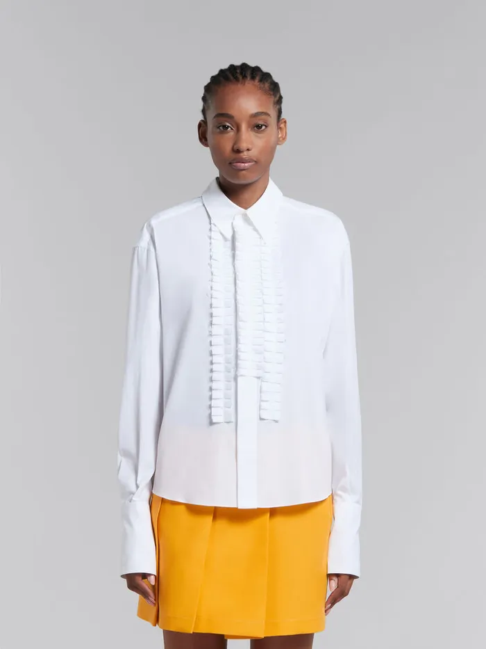 White Organic Poplin Shirt With Ruffles Women Marni Tops and TShirts