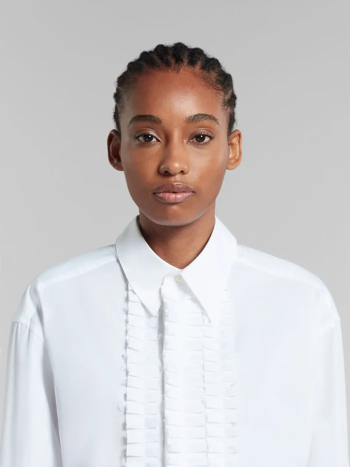 White Organic Poplin Shirt With Ruffles Women Marni Tops and TShirts