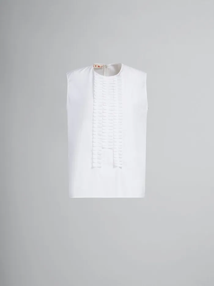 White Organic Poplin Sleeveless Top With Pleated Detailing Women Marni Tops and TShirts